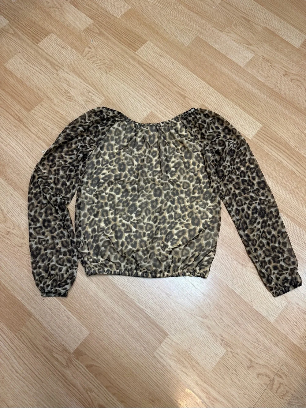 The Children’s Place Girls Leopard Print Bubble Hem Peasant Blouse Long Sleeve